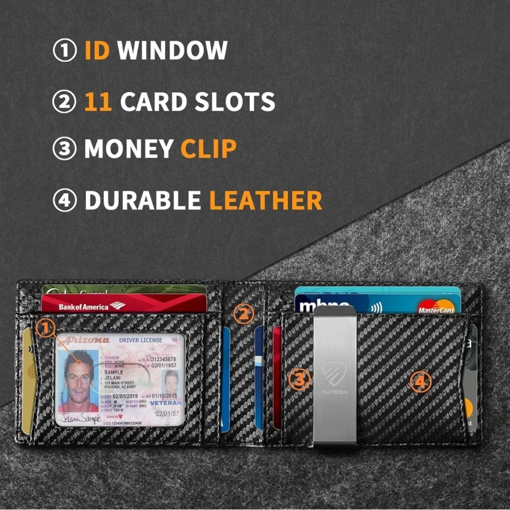 RUNBOX Mens Slim Wallet‎ with Money Clip RFID Blocking Bifold Credit Card Holder